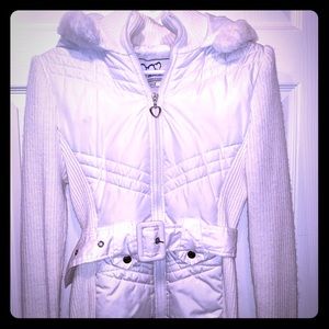 White, hooded lightweight jacket with belt